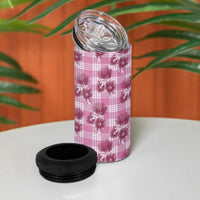 Pink Palaka Hawaii 4 in 1 Can Cooler Tumbler Hawaiian Lehua Blossoms