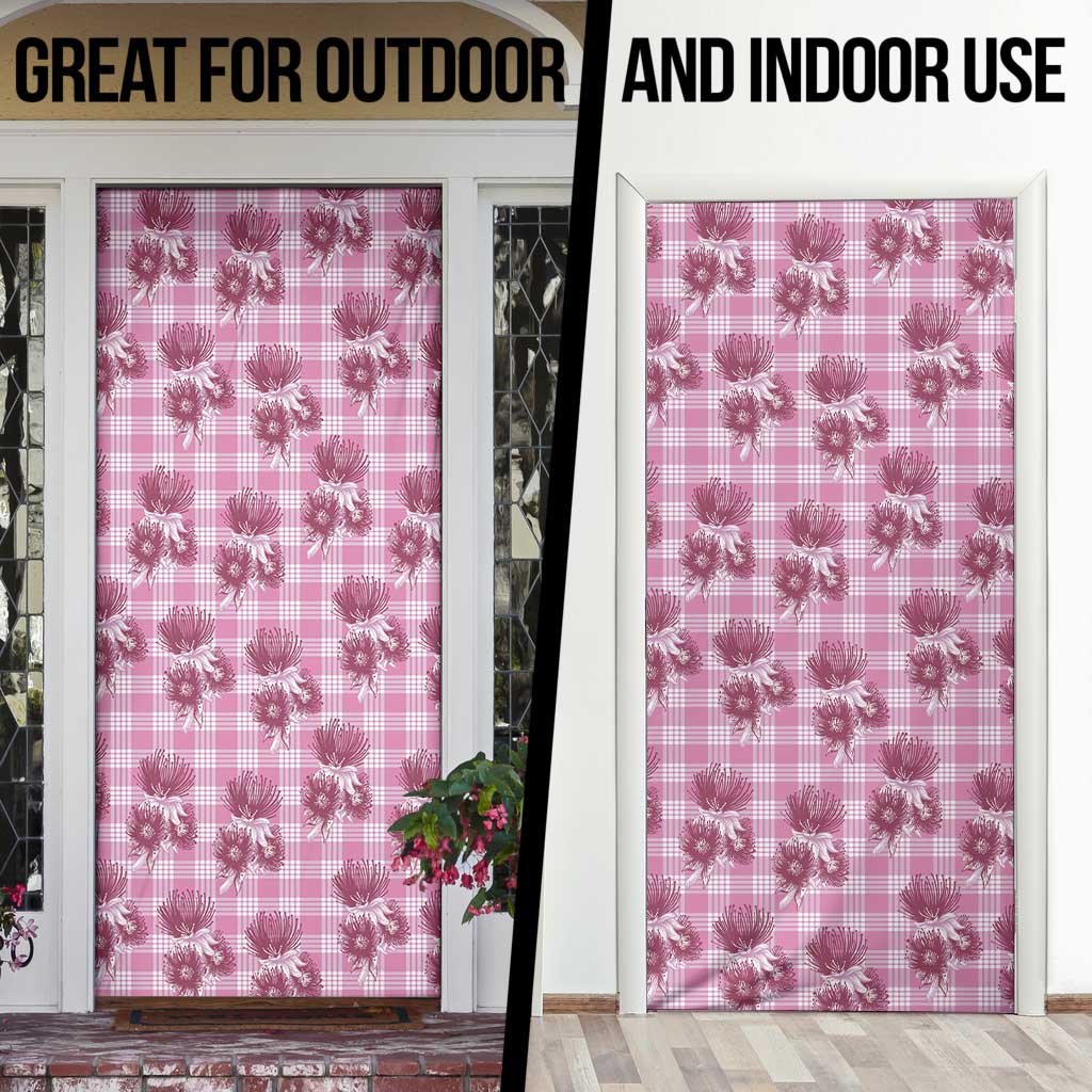Pink Palaka Hawaii Door Cover Hawaiian Lehua Blossoms