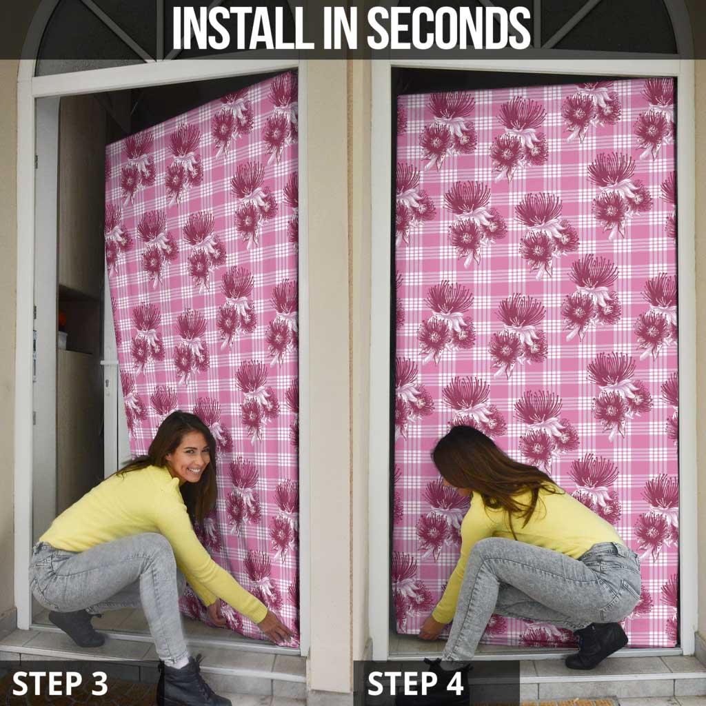 Pink Palaka Hawaii Door Cover Hawaiian Lehua Blossoms