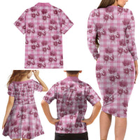 Pink Palaka Hawaii Family Matching Long Sleeve Bodycon Dress and Hawaiian Shirt Hawaiian Lehua Blossoms LT05 - Polynesian Pride