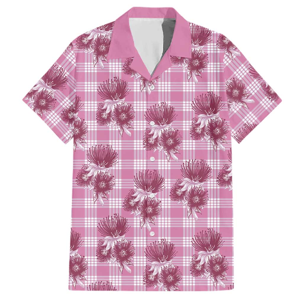 Pink Palaka Hawaii Family Matching Long Sleeve Bodycon Dress and Hawaiian Shirt Hawaiian Lehua Blossoms LT05 Dad's Shirt - Short Sleeve Pink - Polynesian Pride