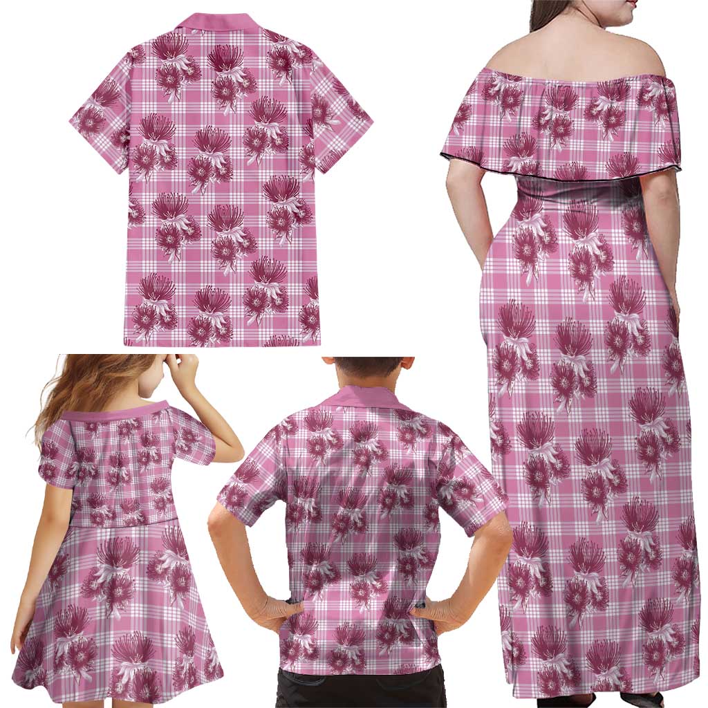 Pink Palaka Hawaii Family Matching Off Shoulder Maxi Dress and Hawaiian Shirt Hawaiian Lehua Blossoms LT05 - Polynesian Pride