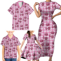 Pink Palaka Hawaii Family Matching Short Sleeve Bodycon Dress and Hawaiian Shirt Hawaiian Lehua Blossoms LT05 - Polynesian Pride