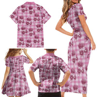 Pink Palaka Hawaii Family Matching Short Sleeve Bodycon Dress and Hawaiian Shirt Hawaiian Lehua Blossoms LT05 - Polynesian Pride