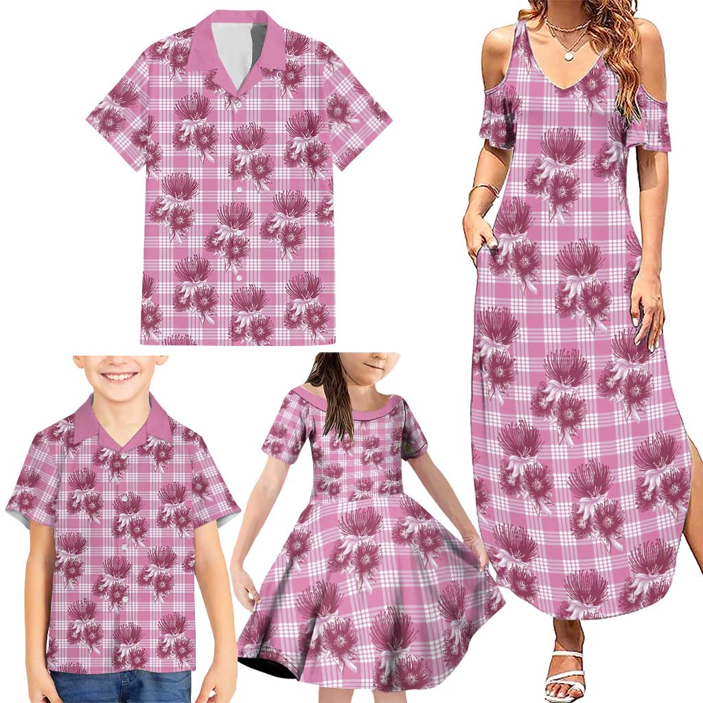 Pink Palaka Hawaii Family Matching Summer Maxi Dress and Hawaiian Shirt Hawaiian Lehua Blossoms LT05 - Polynesian Pride