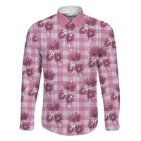 Pink Palaka Hawaii Family Matching Summer Maxi Dress and Hawaiian Shirt Hawaiian Lehua Blossoms LT05 Dad's Shirt - Long Sleeve Pink - Polynesian Pride