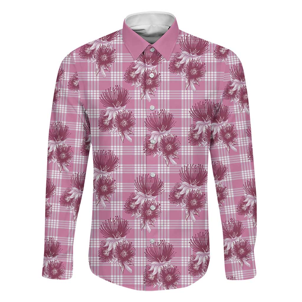 Pink Palaka Hawaii Family Matching Tank Maxi Dress and Hawaiian Shirt Hawaiian Lehua Blossoms LT05 Dad's Shirt - Long Sleeve Pink - Polynesian Pride