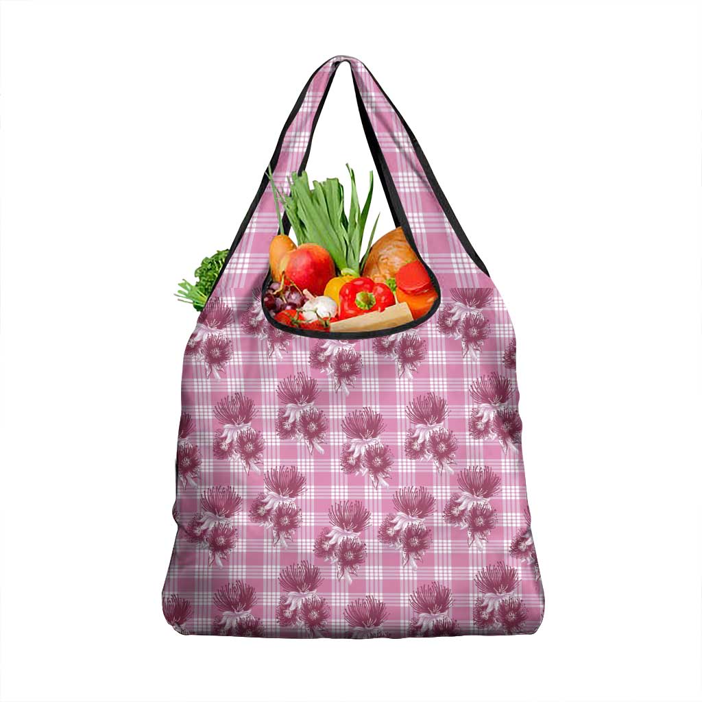 Pink Palaka Hawaii Grocery Bag Hawaiian Lehua Blossoms