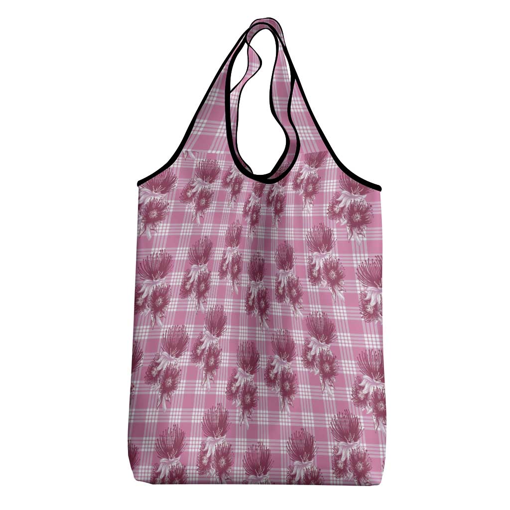 Pink Palaka Hawaii Grocery Bag Hawaiian Lehua Blossoms