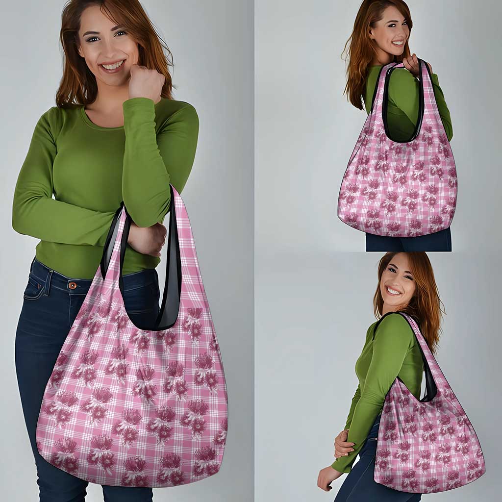Pink Palaka Hawaii Grocery Bag Hawaiian Lehua Blossoms