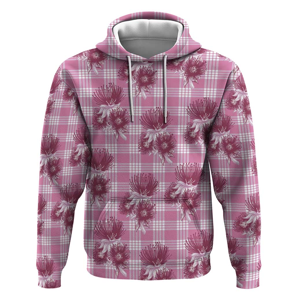 Pink Palaka Hawaii Hoodie Hawaiian Lehua Blossoms