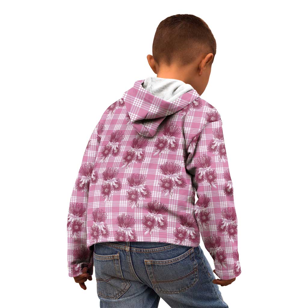 Pink Palaka Hawaii Kid Hoodie Hawaiian Lehua Blossoms