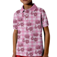 Pink Palaka Hawaii Kid Polo Shirt Hawaiian Lehua Blossoms