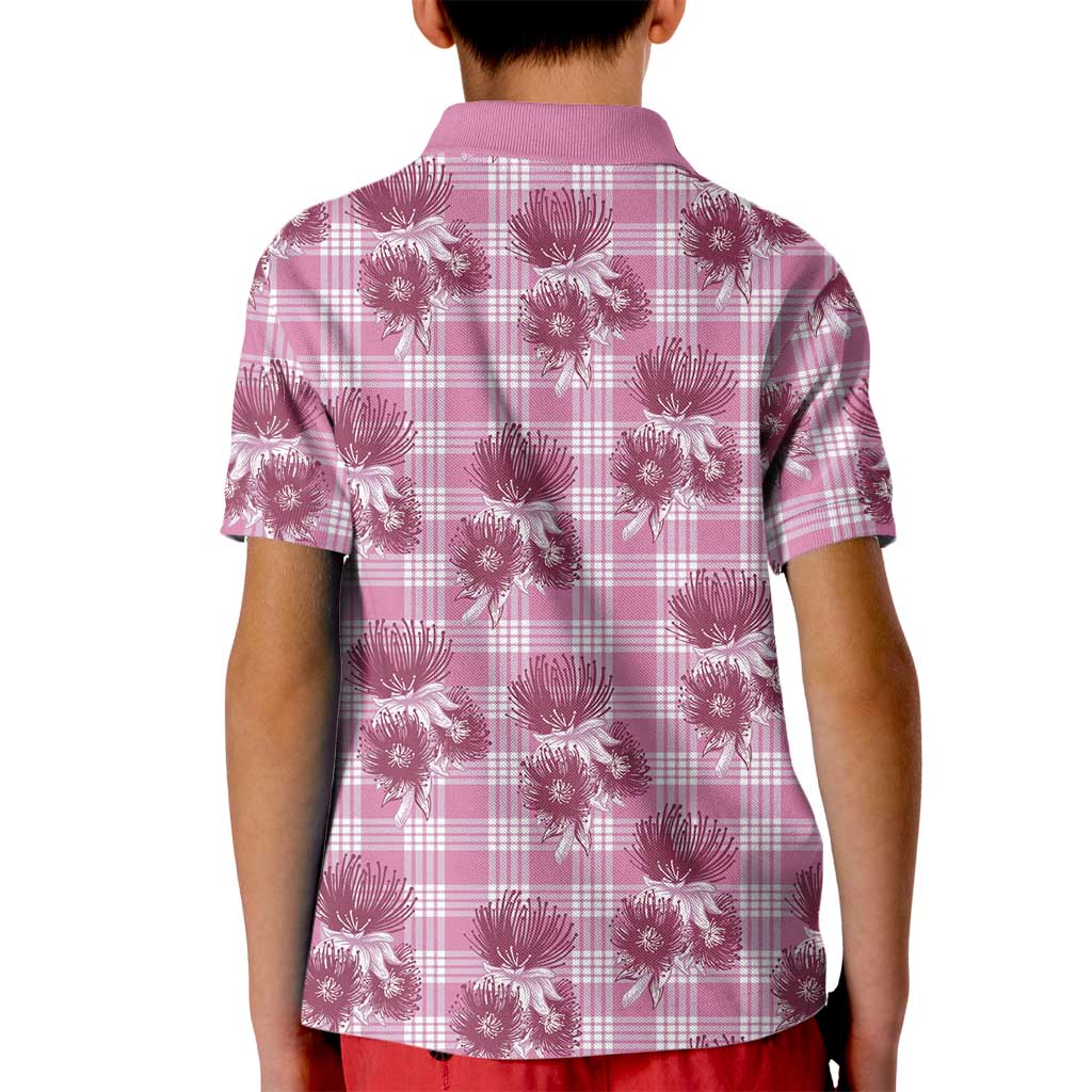 Pink Palaka Hawaii Kid Polo Shirt Hawaiian Lehua Blossoms