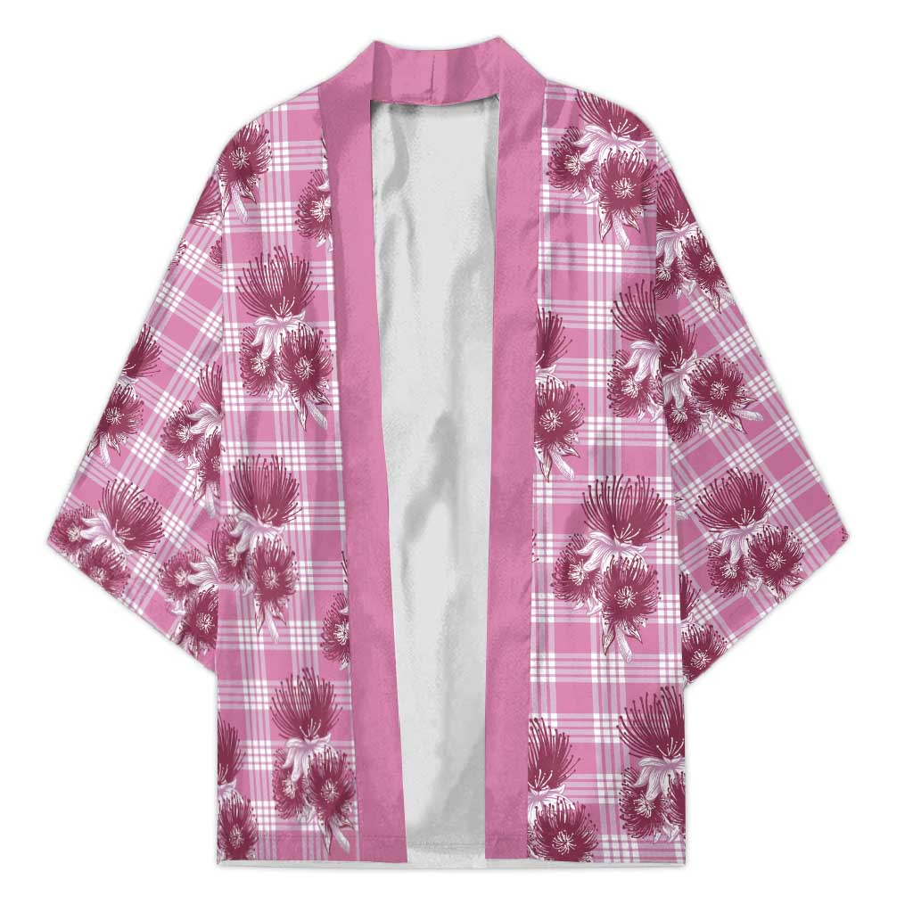 Pink Palaka Hawaii Kimono Hawaiian Lehua Blossoms