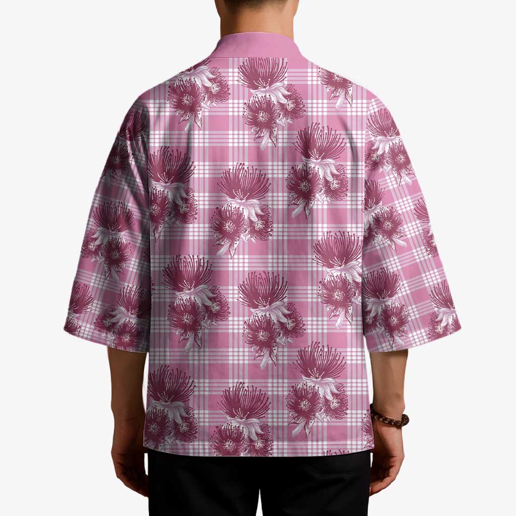 Pink Palaka Hawaii Kimono Hawaiian Lehua Blossoms