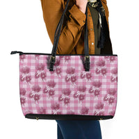 Pink Palaka Hawaii Leather Tote Bag Hawaiian Lehua Blossoms