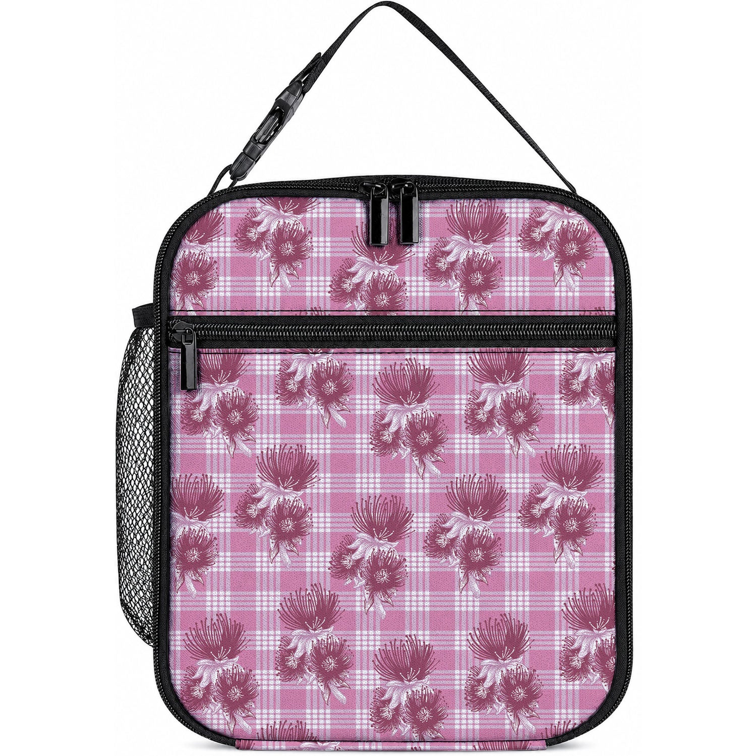 Pink Palaka Hawaii Lunch Bag Hawaiian Lehua Blossoms LT05 10.2 × 8.3 × 4.3 inch Pink - Polynesian Pride