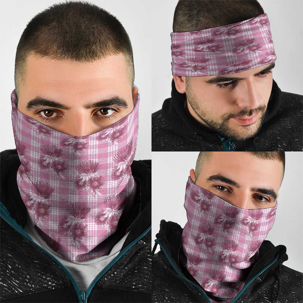 Pink Palaka Hawaii Neck Gaiter Hawaiian Lehua Blossoms