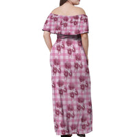 Pink Palaka Hawaii Off Shoulder Maxi Dress Hawaiian Lehua Blossoms