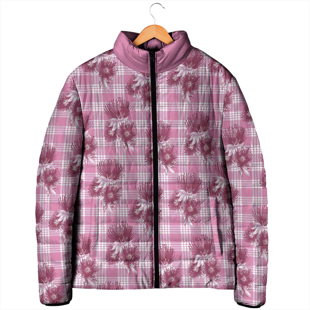 Pink Palaka Hawaii Padded Jacket Hawaiian Lehua Blossoms