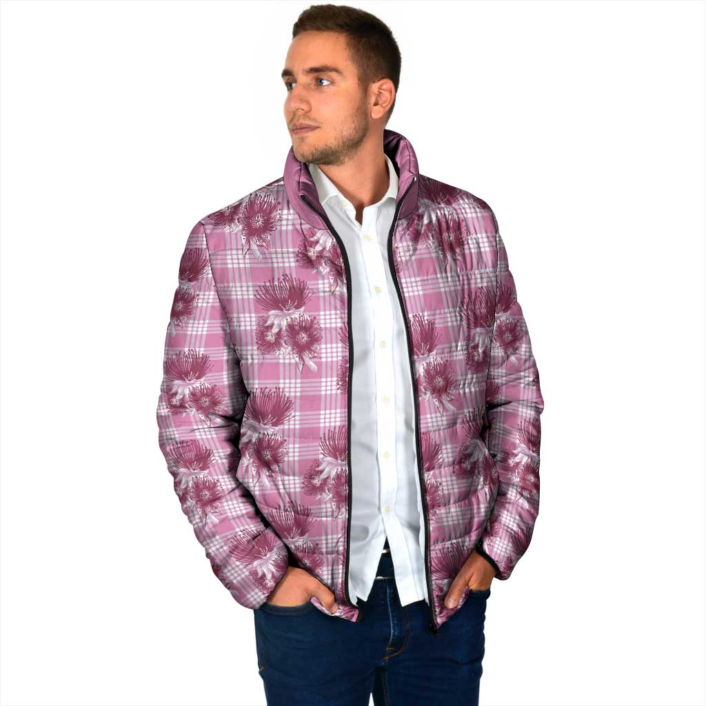 Pink Palaka Hawaii Padded Jacket Hawaiian Lehua Blossoms