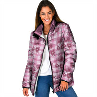 Pink Palaka Hawaii Padded Jacket Hawaiian Lehua Blossoms