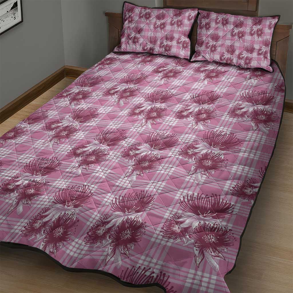 Pink Palaka Hawaii Quilt Bed Set Hawaiian Lehua Blossoms