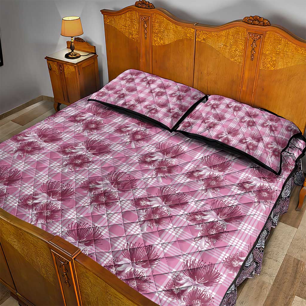 Pink Palaka Hawaii Quilt Bed Set Hawaiian Lehua Blossoms