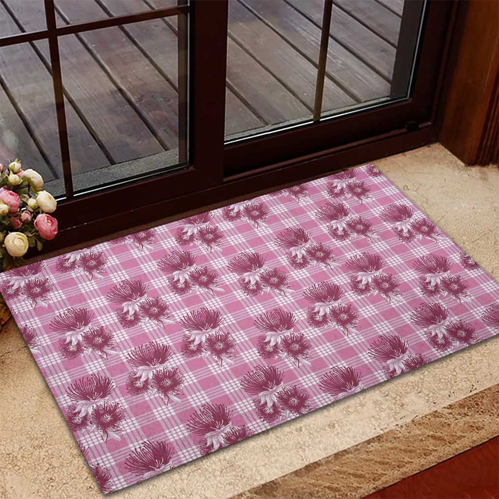 Pink Palaka Hawaii Rubber Doormat Hawaiian Lehua Blossoms