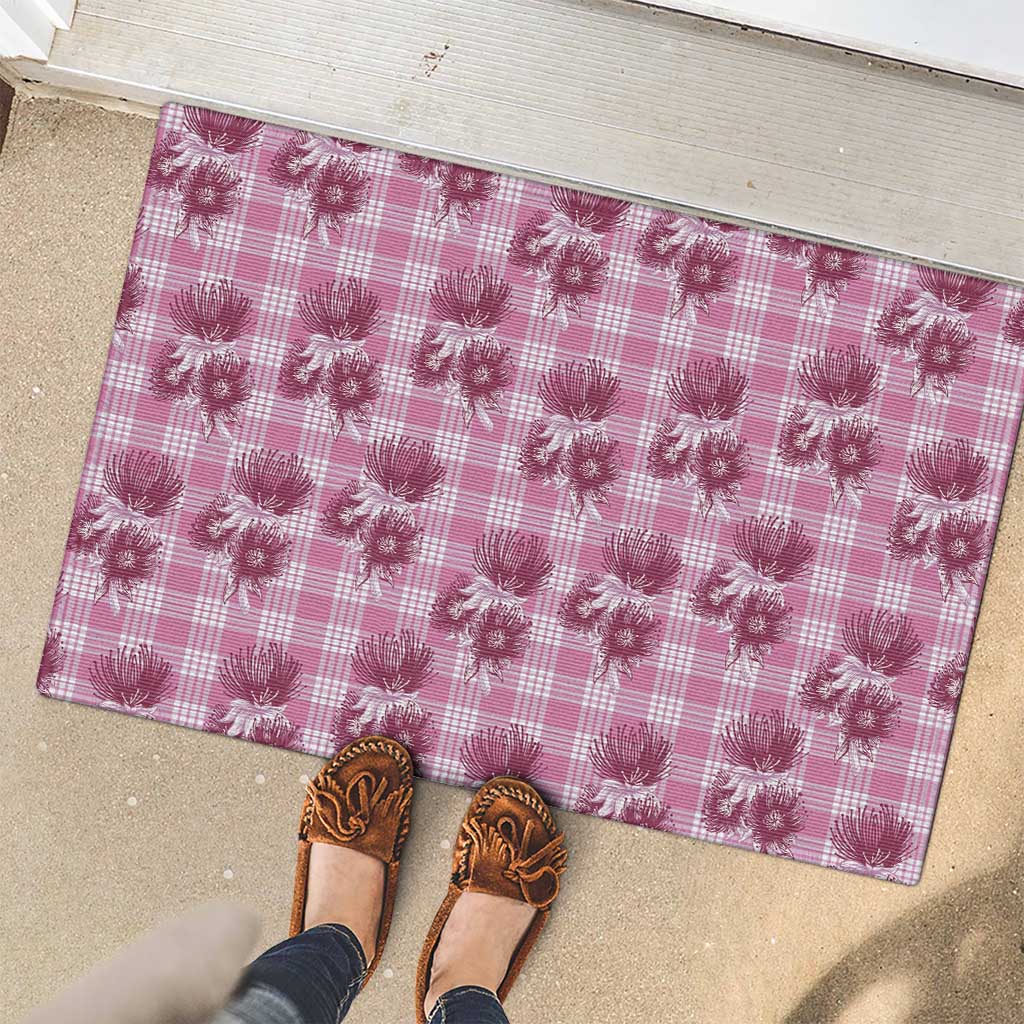 Pink Palaka Hawaii Rubber Doormat Hawaiian Lehua Blossoms