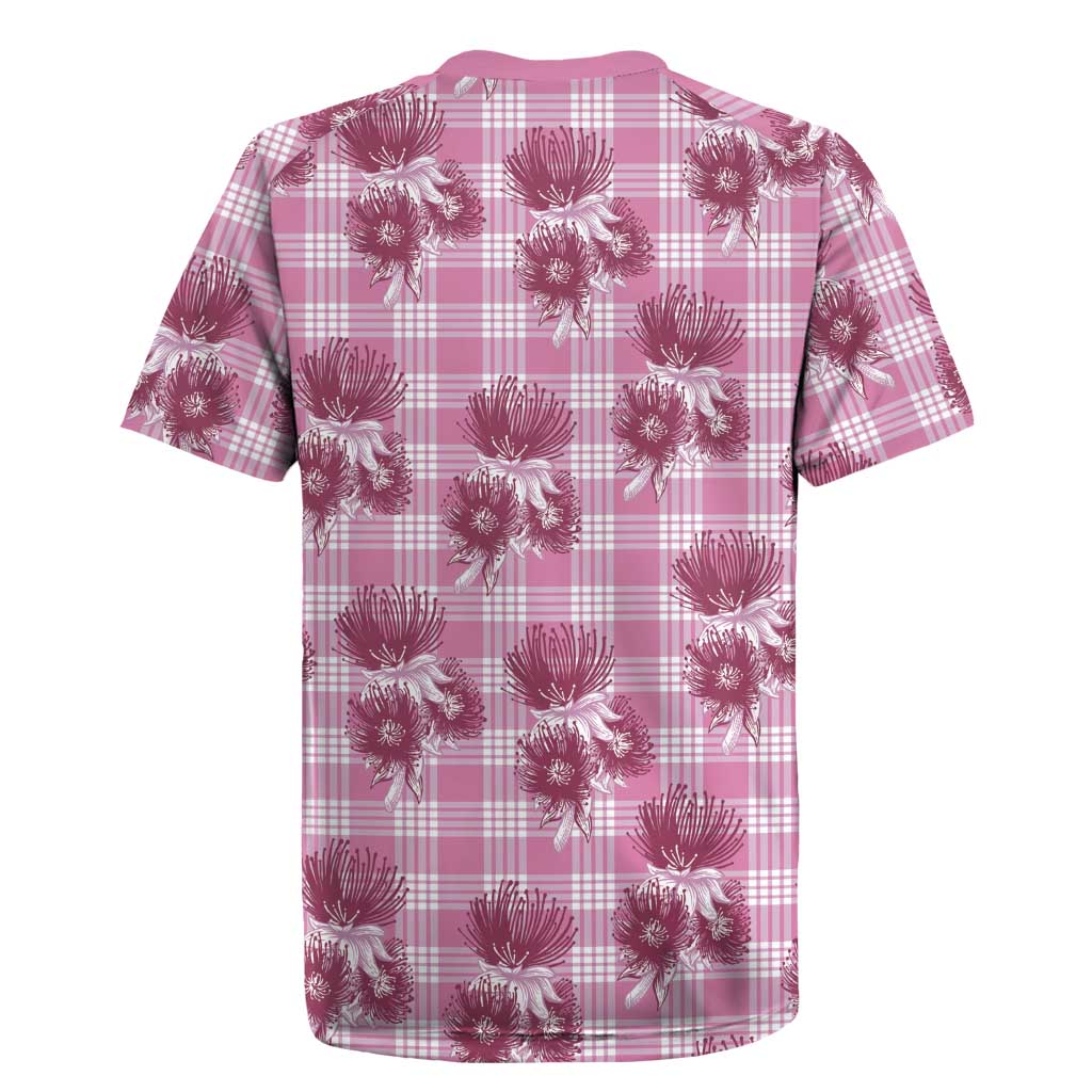 Pink Palaka Hawaii Rugby Jersey Hawaiian Lehua Blossoms