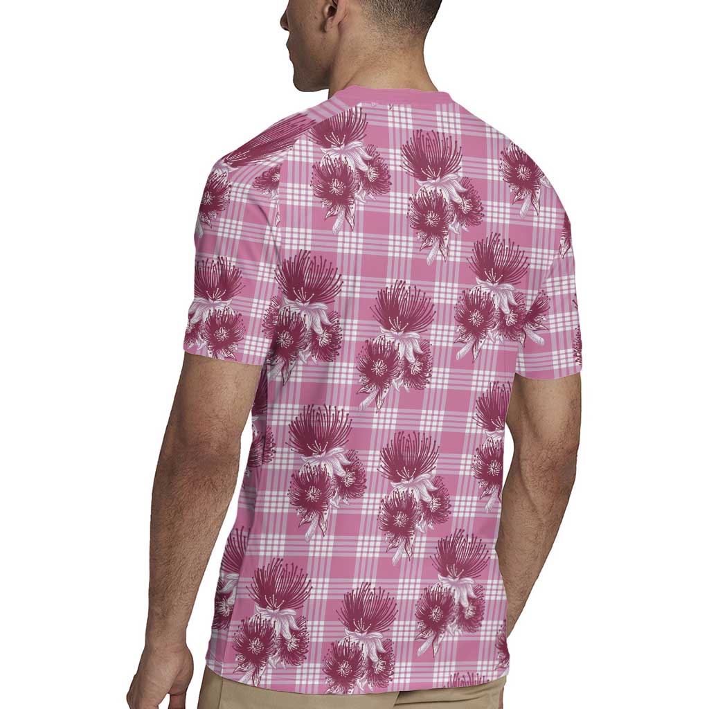 Pink Palaka Hawaii Rugby Jersey Hawaiian Lehua Blossoms
