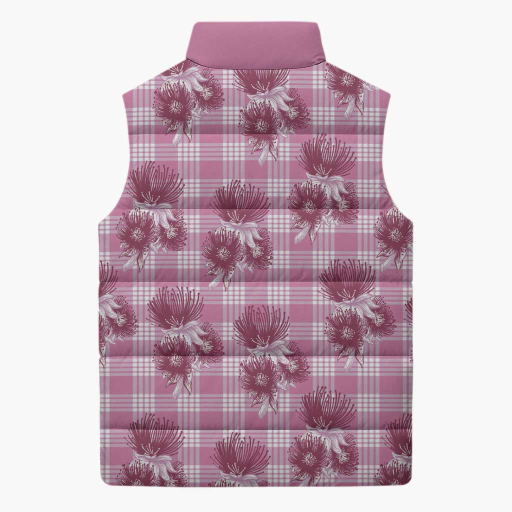 Pink Palaka Hawaii Sleeveless Puffer Jacket Hawaiian Lehua Blossoms