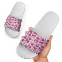 Pink Palaka Hawaii Slide Sandals Hawaiian Lehua Blossoms
