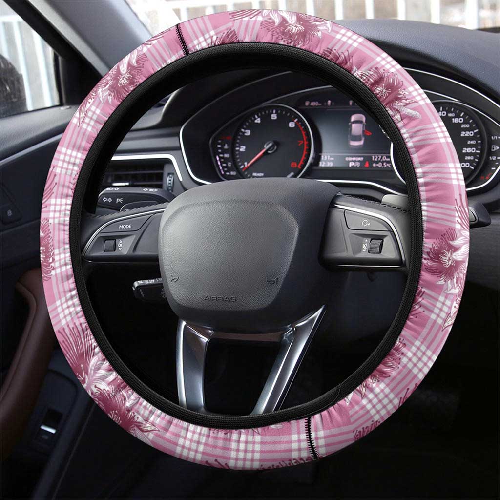 Pink Palaka Hawaii Steering Wheel Cover Hawaiian Lehua Blossoms