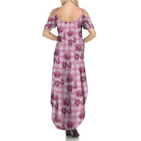 Pink Palaka Hawaii Summer Maxi Dress Hawaiian Lehua Blossoms