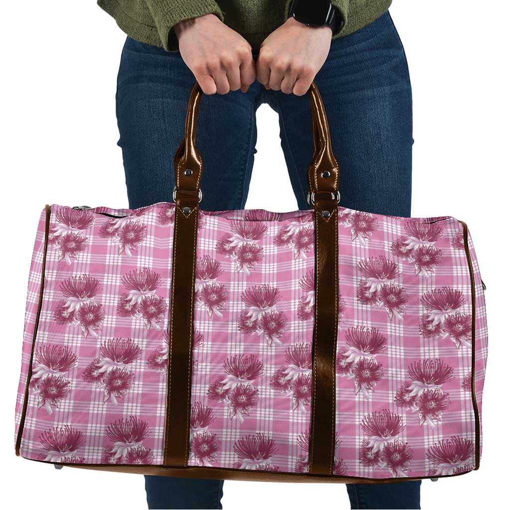 Pink Palaka Hawaii Travel Bag Hawaiian Lehua Blossoms