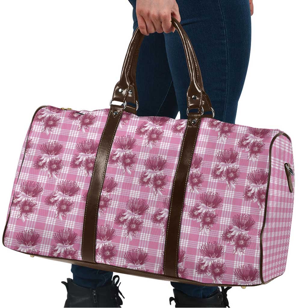 Pink Palaka Hawaii Travel Bag Hawaiian Lehua Blossoms
