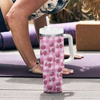 Pink Palaka Hawaii Tumbler With Handle Hawaiian Lehua Blossoms