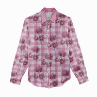 Pink Palaka Hawaii Women Casual Shirt Hawaiian Lehua Blossoms