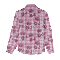 Pink Palaka Hawaii Women Casual Shirt Hawaiian Lehua Blossoms