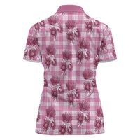 Pink Palaka Hawaii Women Polo Shirt Hawaiian Lehua Blossoms