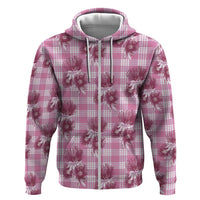 Pink Palaka Hawaii Zip Hoodie Hawaiian Lehua Blossoms