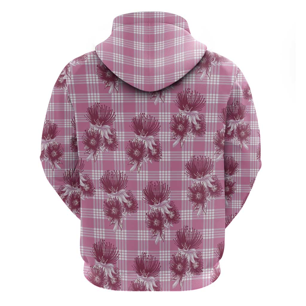 Pink Palaka Hawaii Zip Hoodie Hawaiian Lehua Blossoms