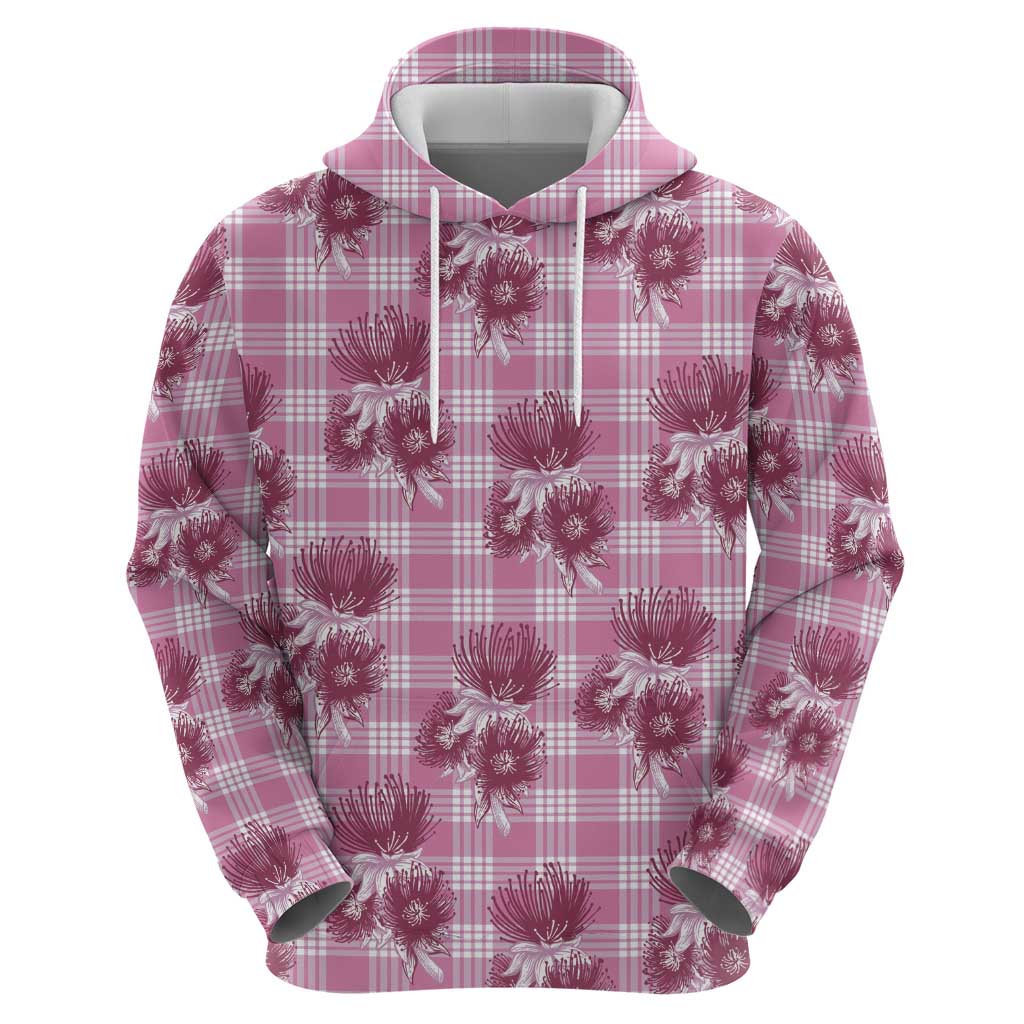 Pink Palaka Hawaii Zip Hoodie Hawaiian Lehua Blossoms