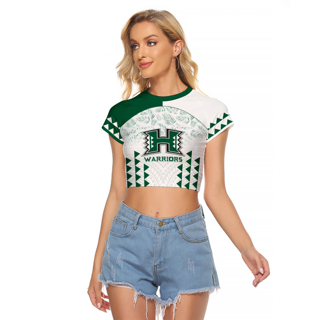 Custom Hawaii Football Raglan Cropped T Shirt Rainbow Warriors Kakau Pattern LT05 Female White - Polynesian Pride