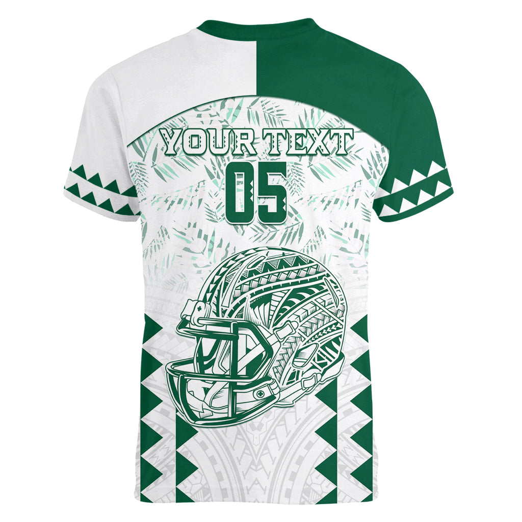 Custom Hawaii Football Women V Neck T Shirt Rainbow Warriors Kakau Pattern LT05 - Polynesian Pride