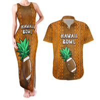 Custom Hawaii Honolulu Football Bowl Couples Matching Tank Maxi Dress and Hawaiian Shirt Simple Style LT05 Brown - Polynesian Pride