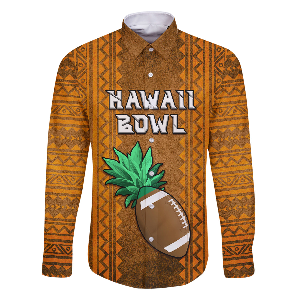Custom Hawaii Honolulu Football Bowl Family Matching Off Shoulder Long Sleeve Dress and Hawaiian Shirt Simple Style LT05 Dad's Shirt - Long Sleeve Brown - Polynesian Pride